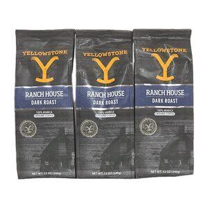 3-PACK Yellowstone Ranch House Dark Roast Ground Coffee 12 oz Each Bag
